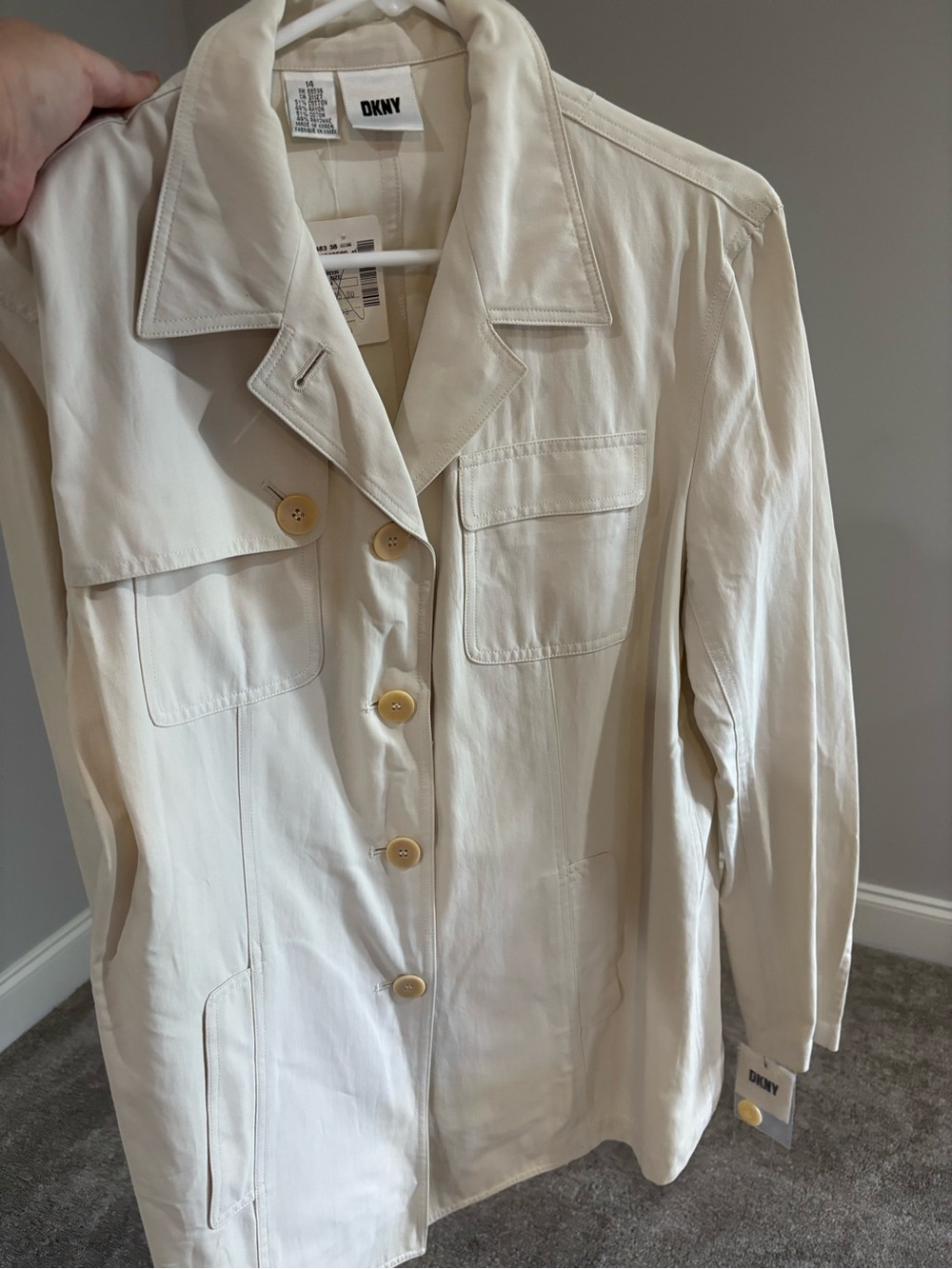 DKNY Cream Trench Coat with Button Front